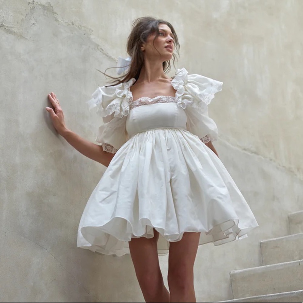 Selkie The Ivory Sugarfrill Puff Dress